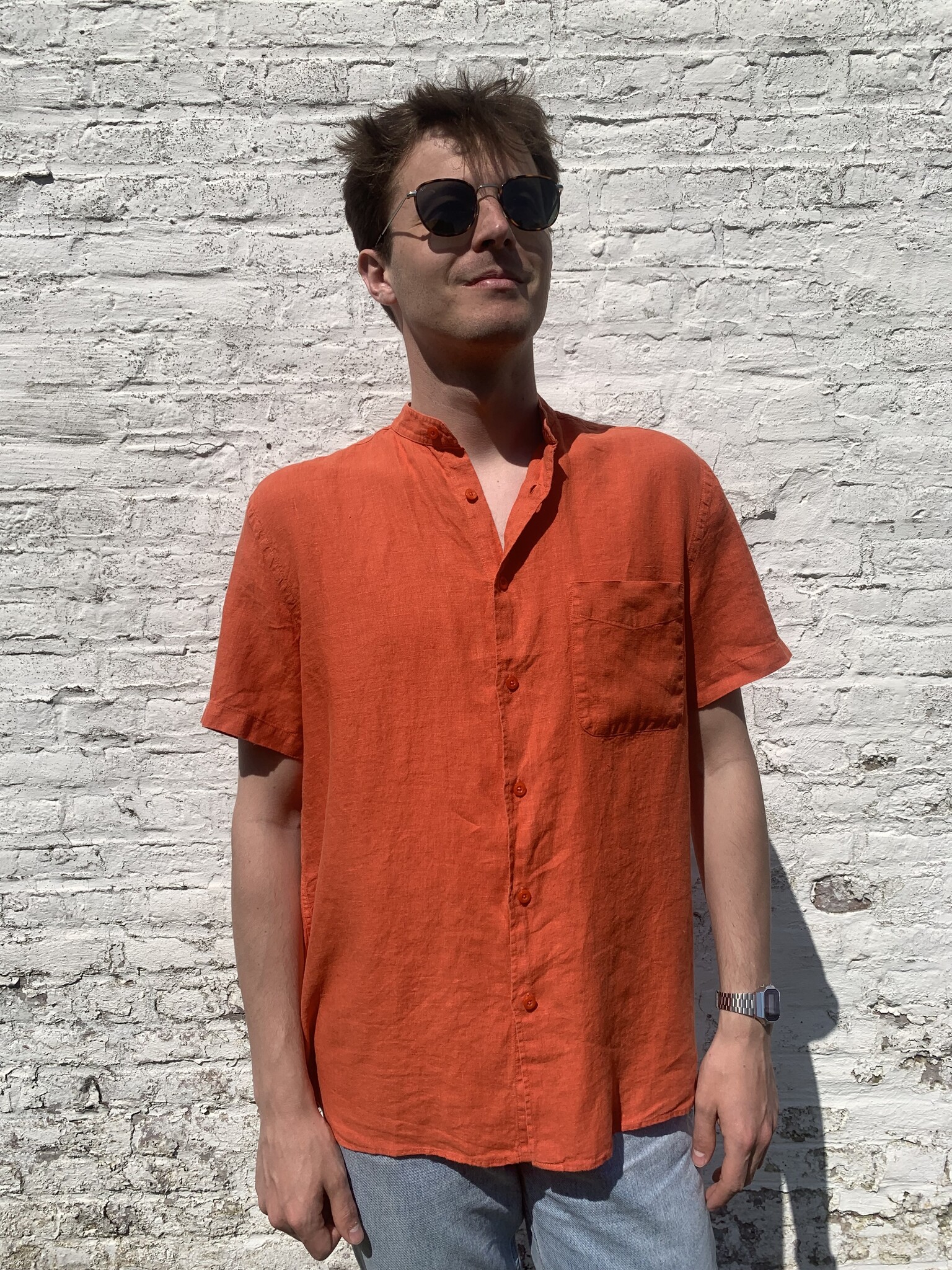 Le grenier du lin Linen shirt, short sleeves, burnt earth