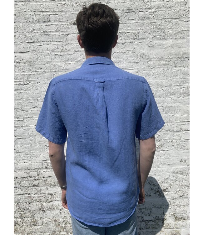 Le grenier du lin Lavendelblauw linnen overhemd met korte mouwen