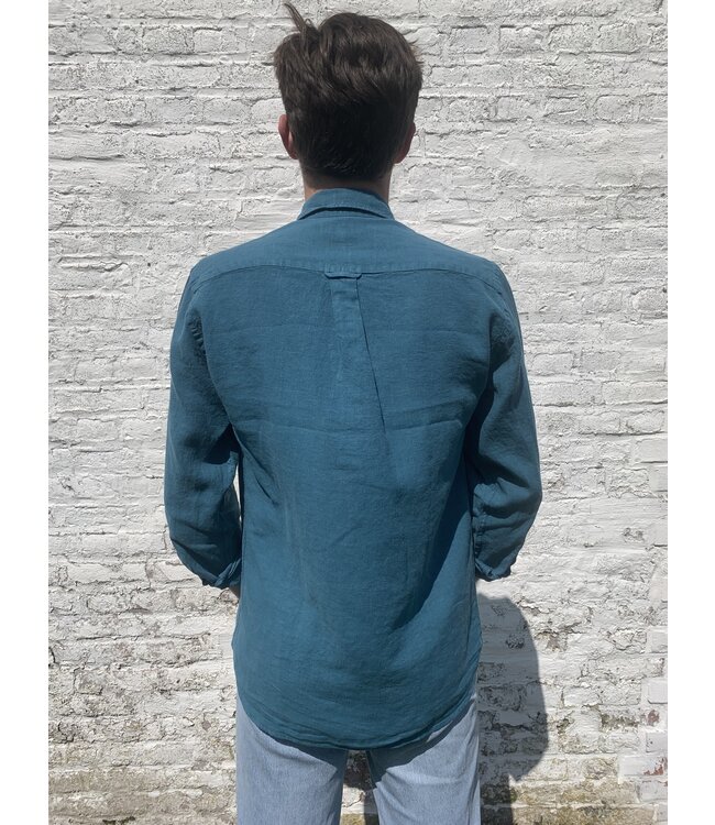 Le grenier du lin Chemise en lin manches longues vert emeraude
