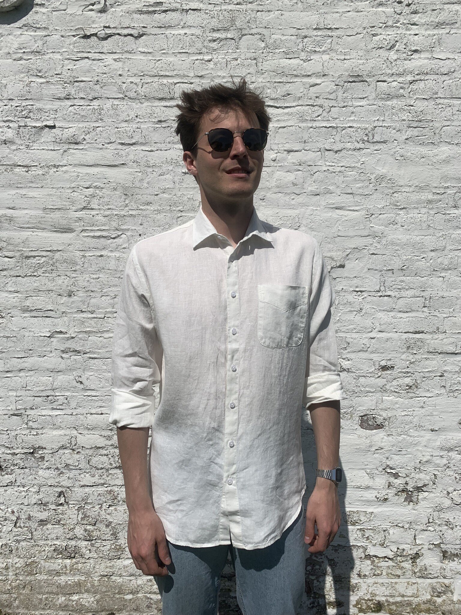 Men's White Linen Shirt Long Sleeve