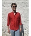 Le grenier du lin Chemise en lin col  mao manches longues rouge