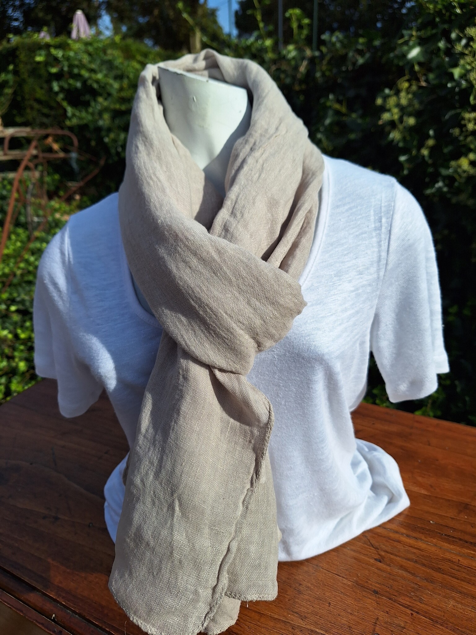 Natural mixed linen scarf, beige