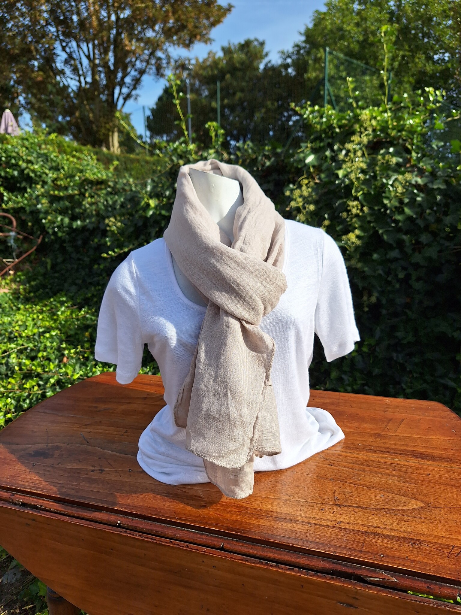 Natuurlijke sjaal van gemengd linnen, beige