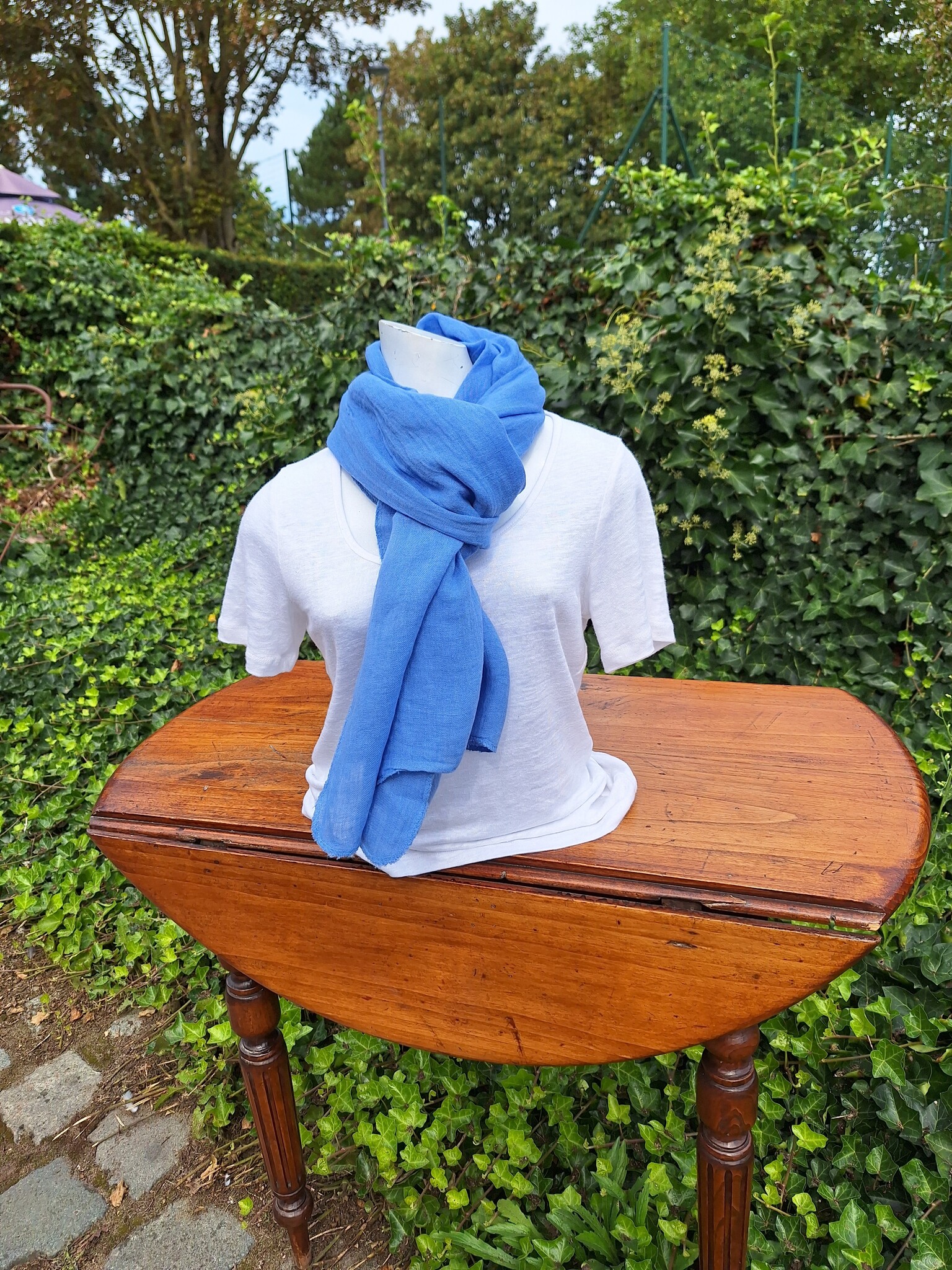 Gemengde blauwe linnen "fleur de lin" sjaal