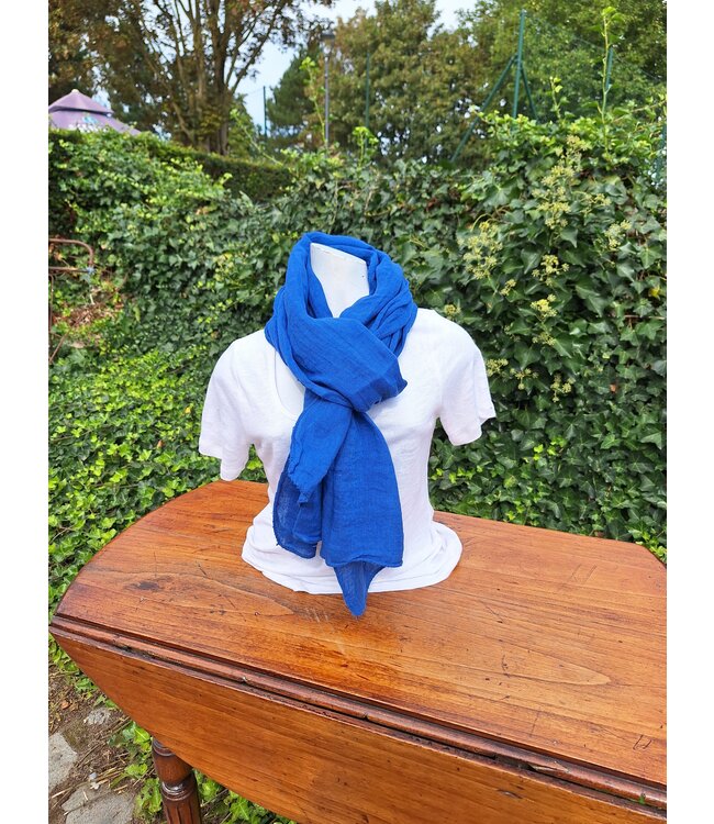 Mixed scarf in royal blue linen