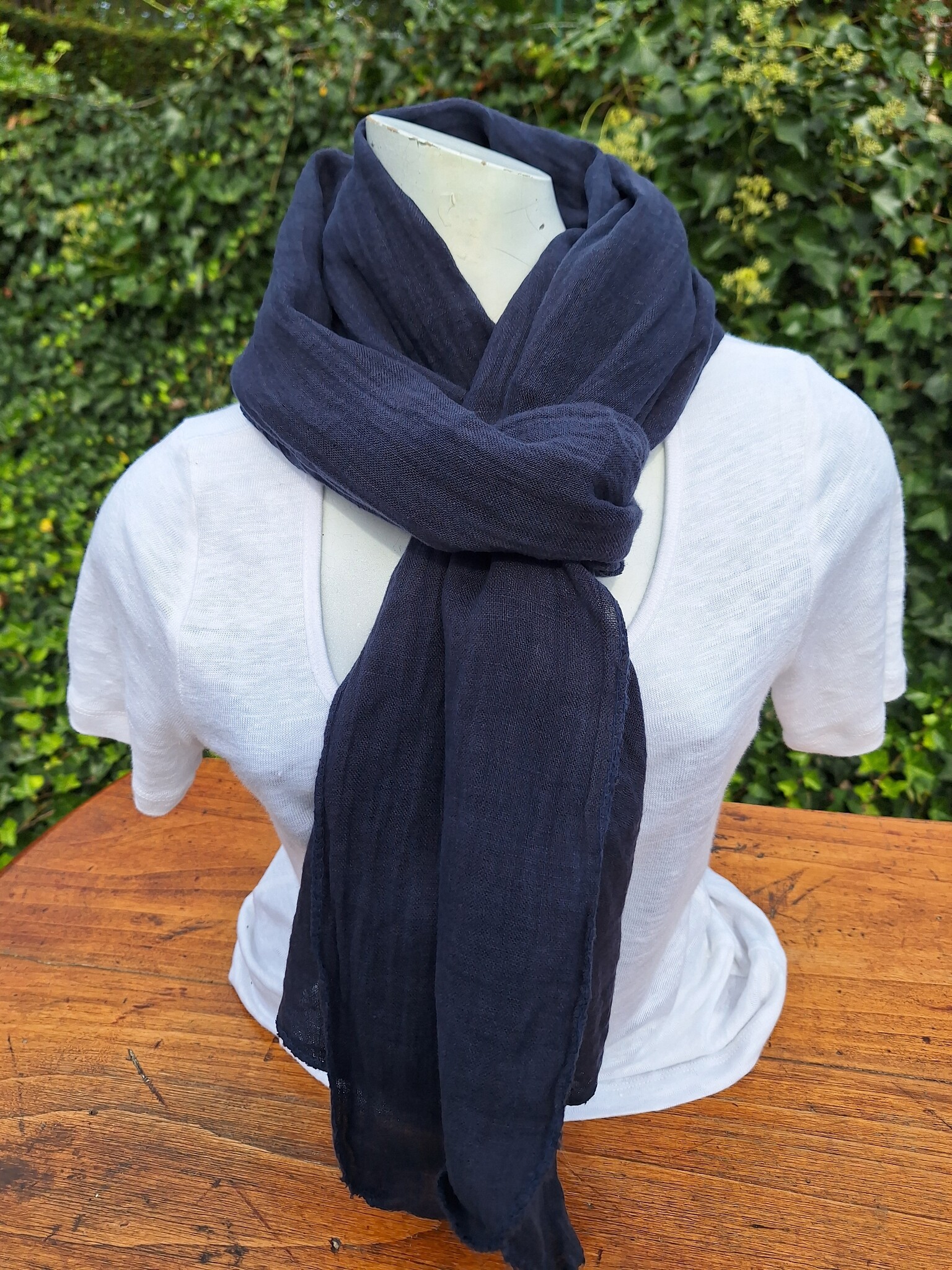 Gemengde sjaal in marineblauw linnen