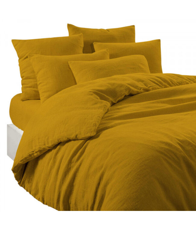 haomy Housse de couette en lin jaune safran