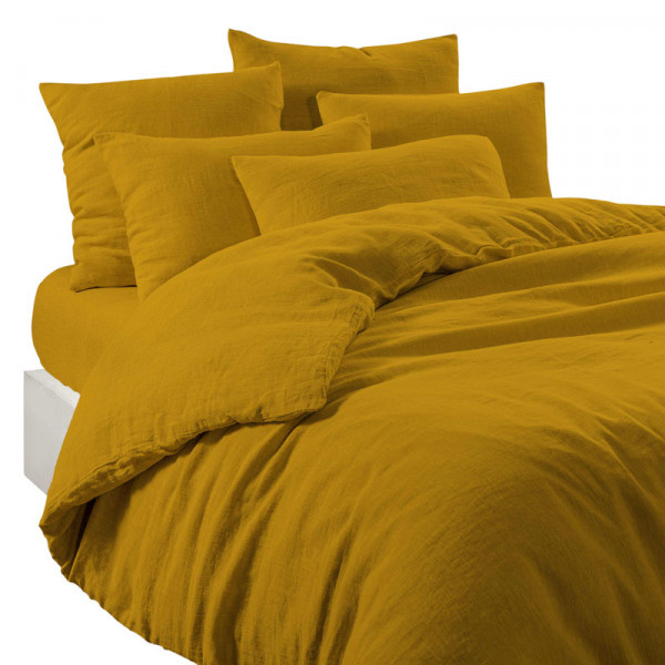 haomy Saffron yellow linen duvet cover