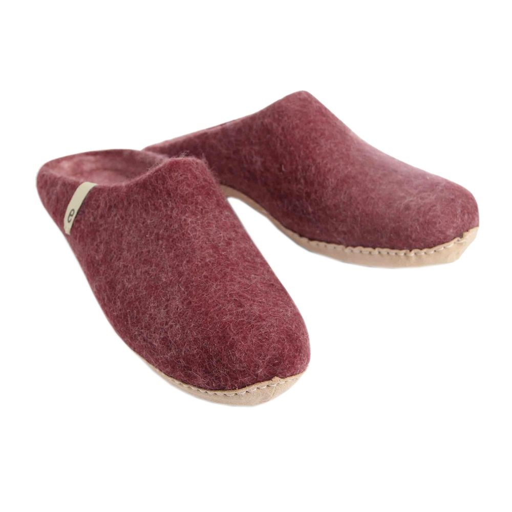 egos Chaussons en laine bouillie bordeaux