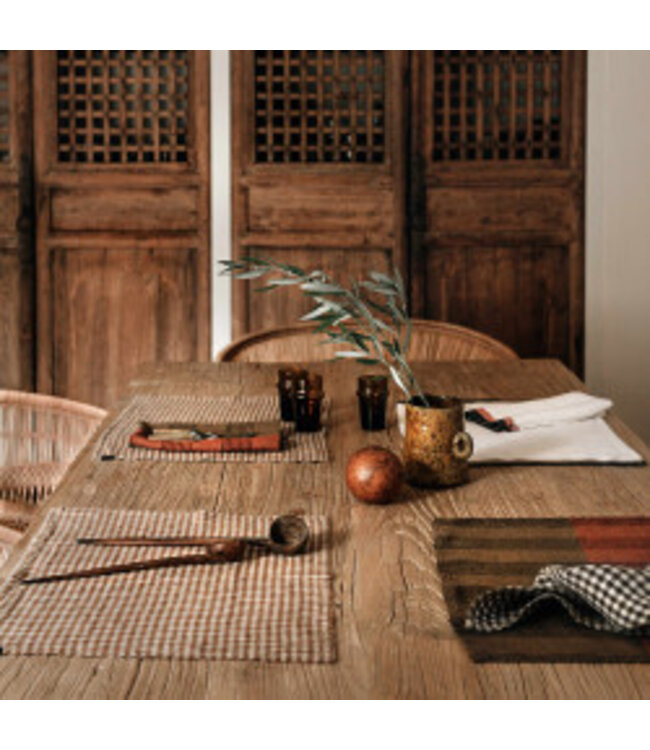 haomy Set ou serviette de table en lin vichy "charbon"