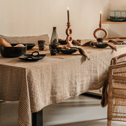 haomy Charcoal" gingham linen tablecloth