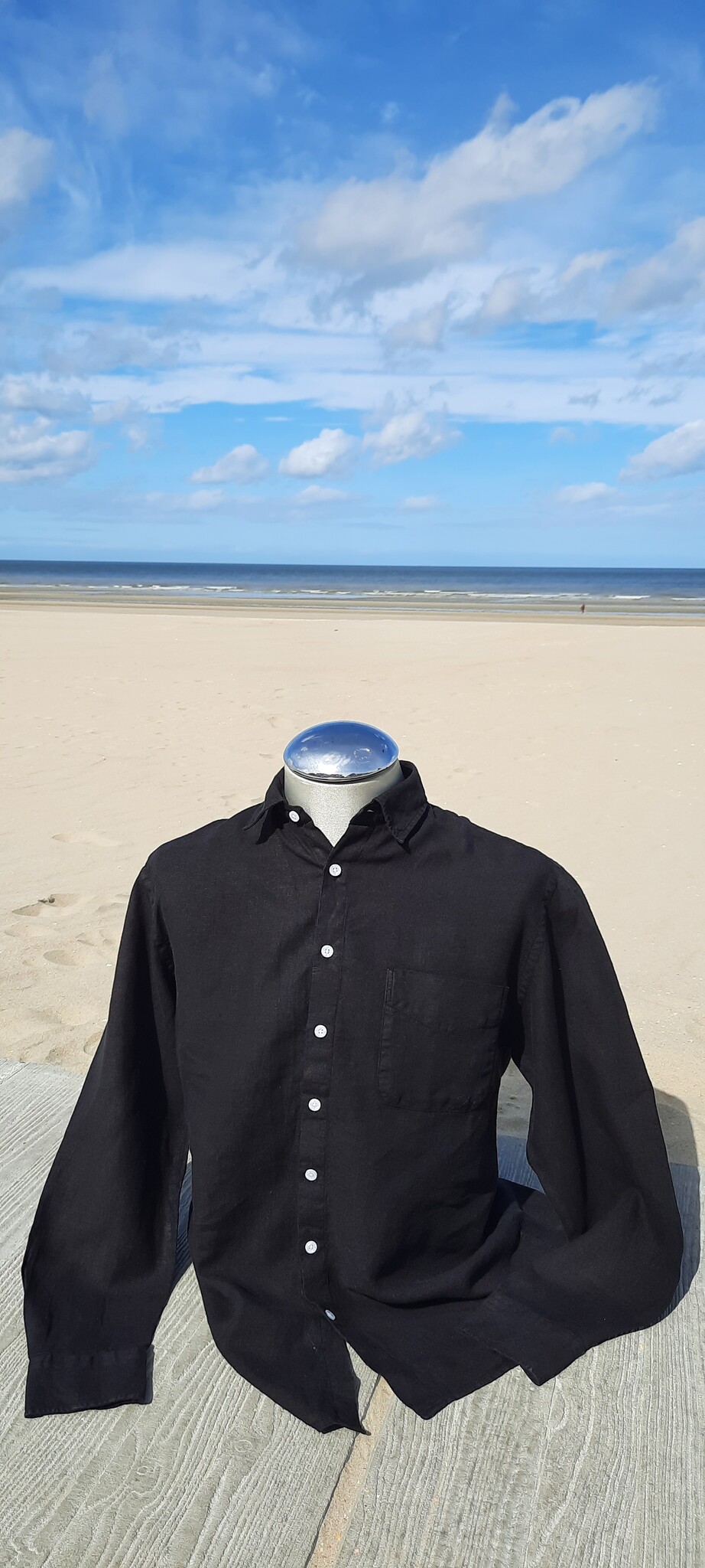 Le grenier du lin chemise en lin  manches longues noire
