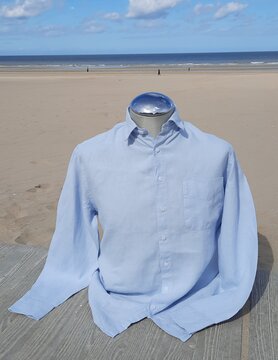 Le grenier du lin chemise en lin manches longues bleu glacier