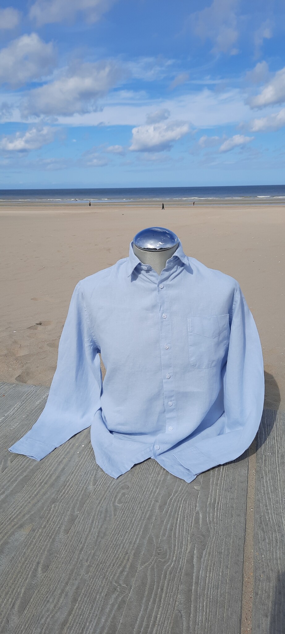 Le grenier du lin chemise en lin manches longues bleu glacier