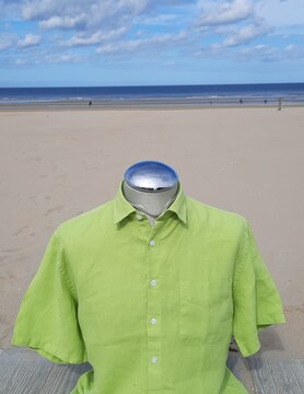 Le grenier du lin Anise green short-sleeved linen shirt