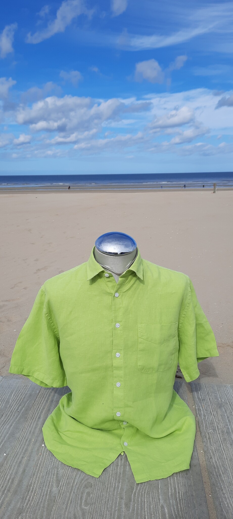 Le grenier du lin Anise green short-sleeved linen shirt