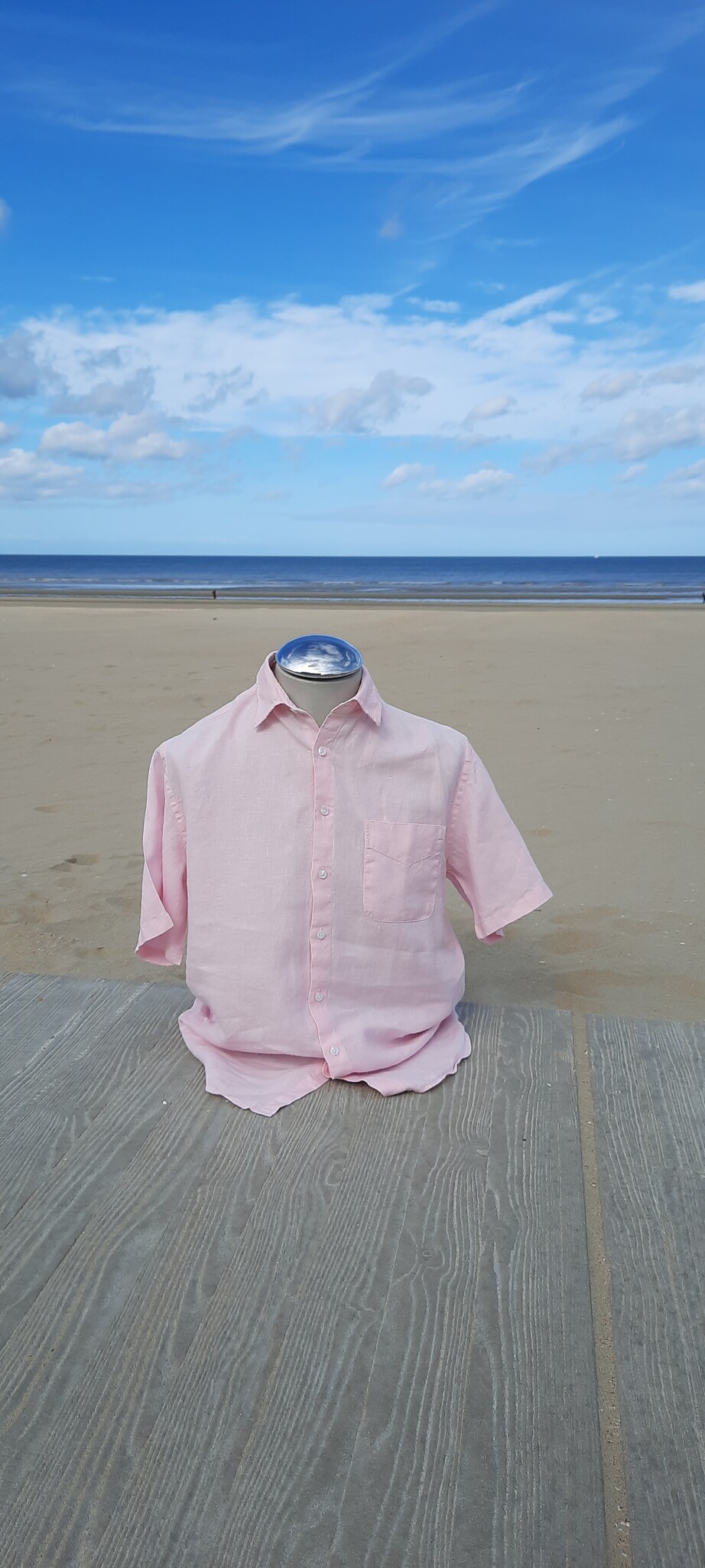 Le grenier du lin Chemise en lin  manches courtes rose