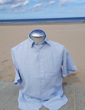 Le grenier du lin Glacier blue short-sleeved linen shirt