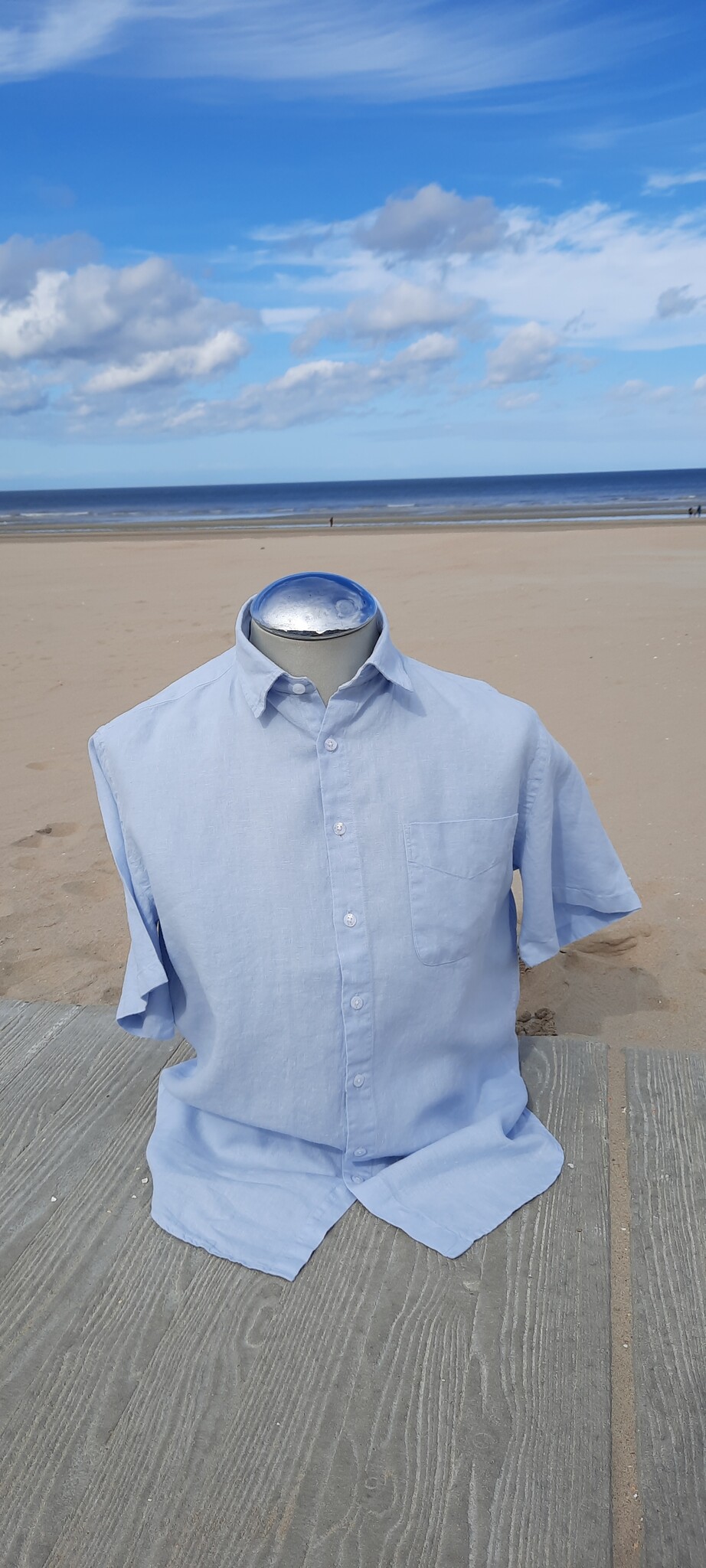 Le grenier du lin Glacier blue short-sleeved linen shirt