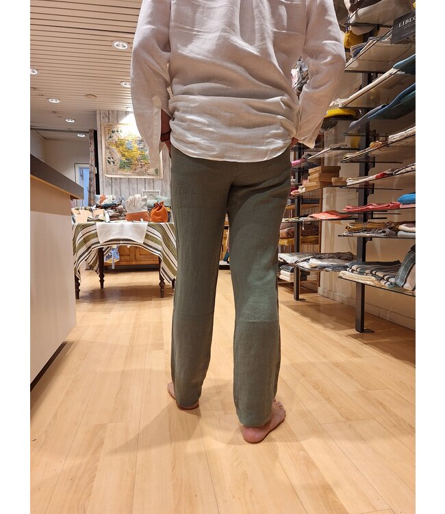 Le grenier du lin Clark olijf linnen broek
