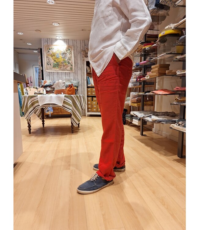 Le grenier du lin Pantalon homme en lin 100% Van ketchup – Coupe droite, confection européenne