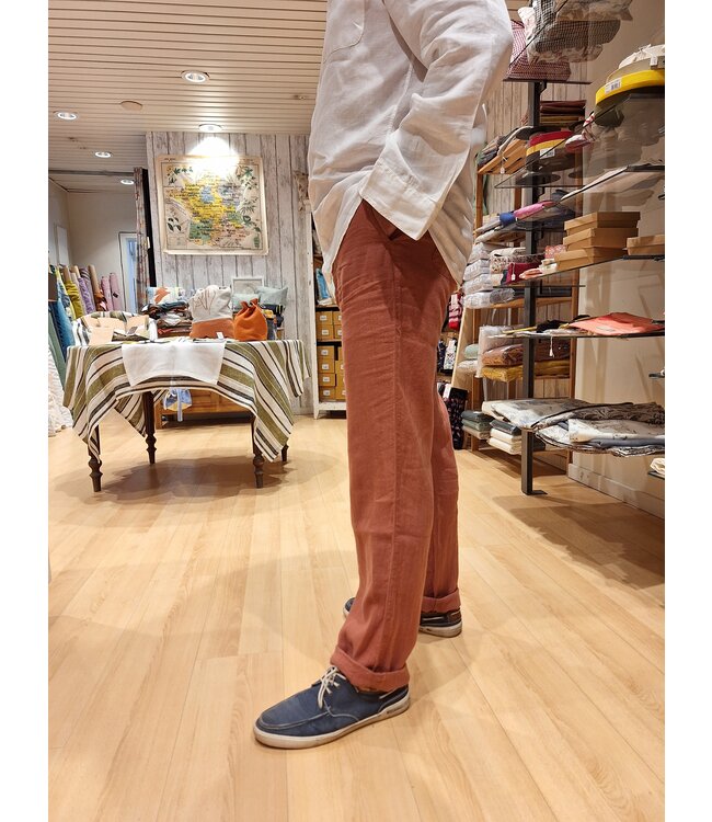 Le grenier du lin Pantalon homme en lin 100% Van terra cotta – Coupe droite, confection européenne