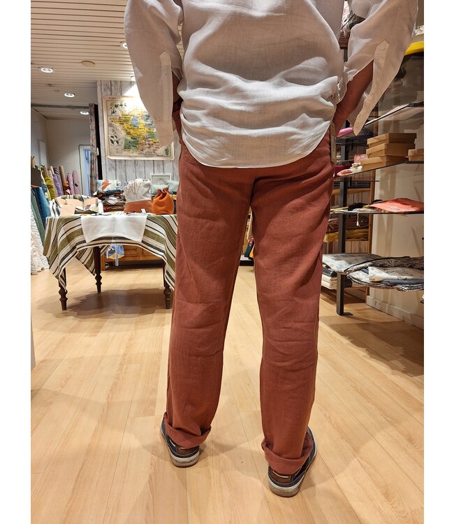 Le grenier du lin Pantalon homme en lin 100% Van terra cotta – Coupe droite, confection européenne