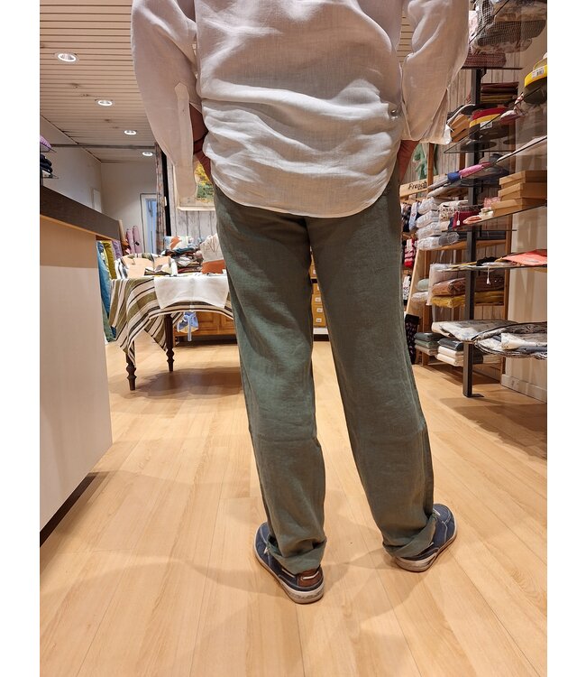 Le grenier du lin Pantalon homme en lin 100% Van olive – Coupe droite, confection européenne