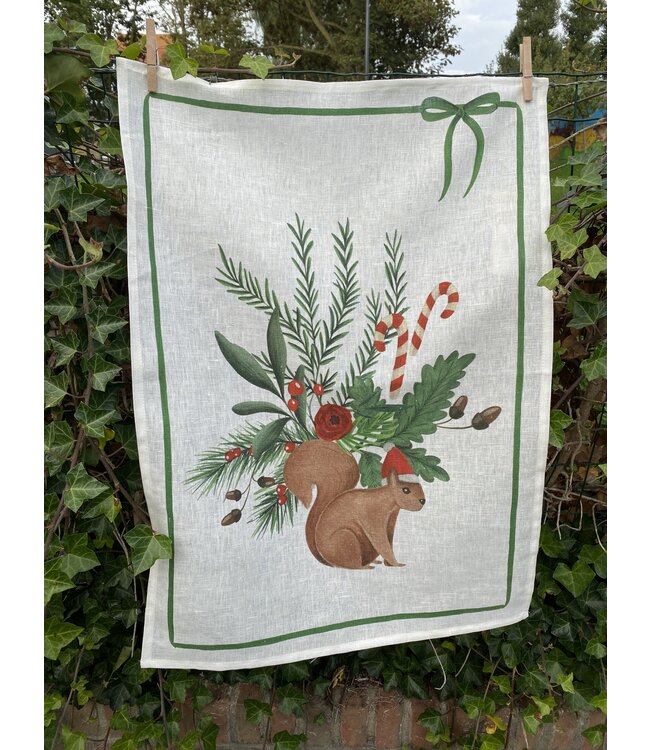 tessitura toscana Tea towel or linen decor "nutnook green"