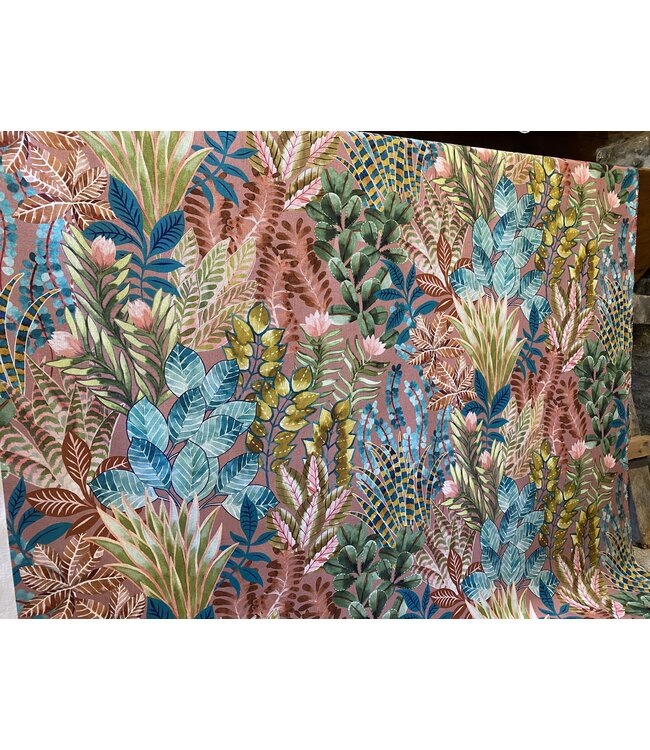 Colorful ramage linen fabric pink background