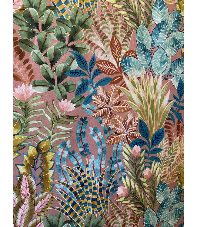 Colorful ramage linen fabric pink background