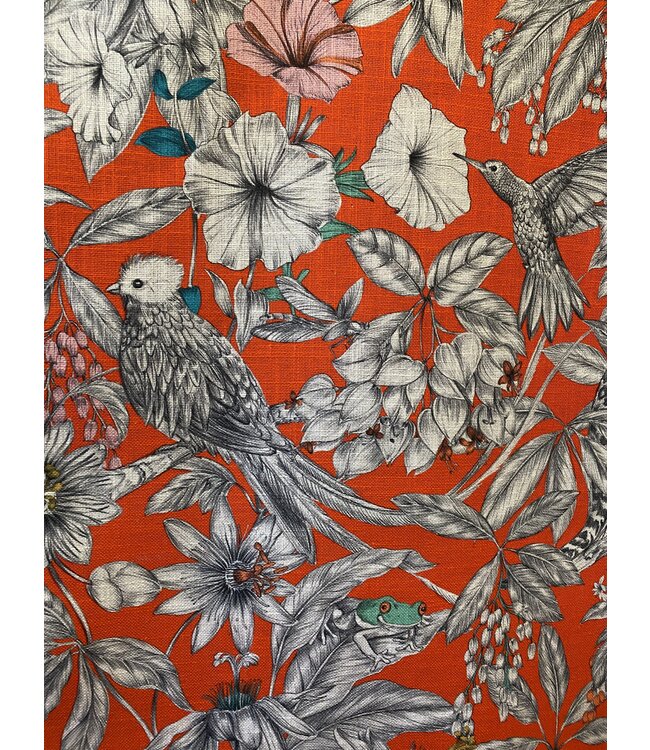Tropical linen fabric bright orange background