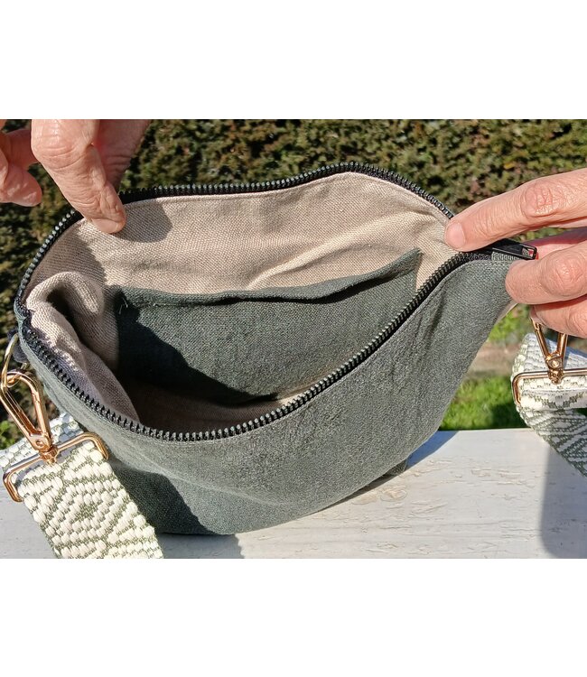 Le grenier du lin Sac à bandoulière  en lin vert kaki