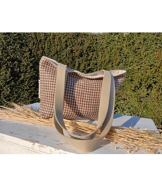 la grenier du lin Linen bag with handles PIED DE POULE BROWN