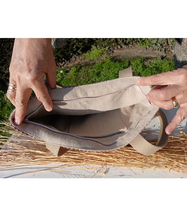 la grenier du lin Sac en lin à anses PIED DE POULE MARRON