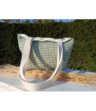 Le grenier du lin Linen bag with handles PIED DE POULE GREEN
