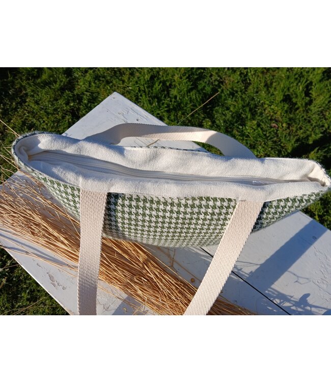 Le grenier du lin Sac  en lin à anses PIED DE POULE VERT