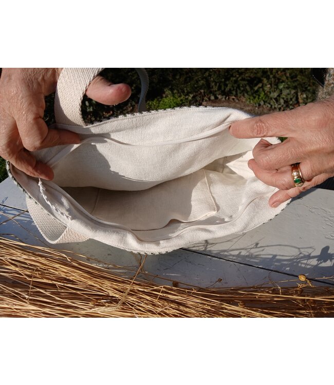 Le grenier du lin Linen bag with handles PIED DE POULE GREEN