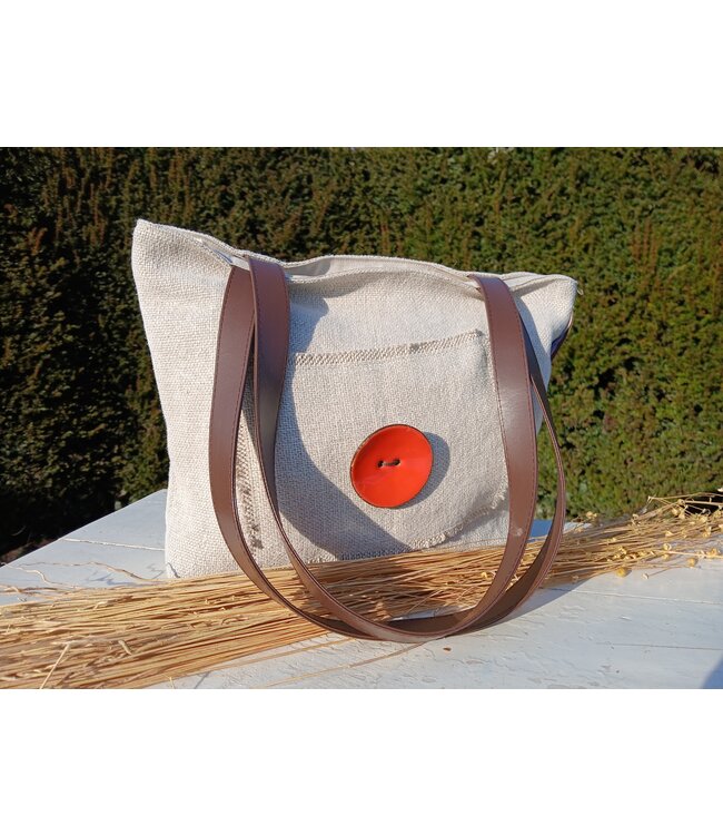 Le grenier du lin Sac en lin  à anses BOUTON COCO NATUREL
