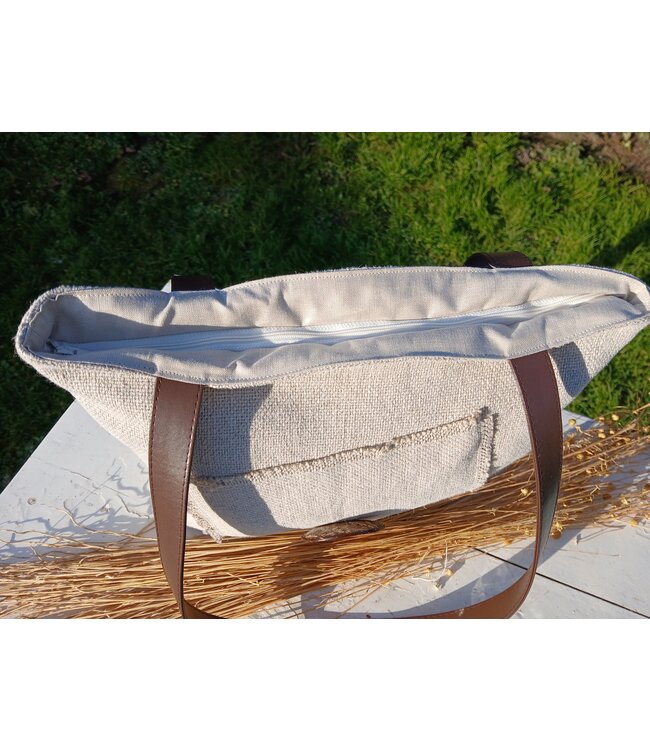 Le grenier du lin Linen bag with handles BOUTON COCO NATUREL