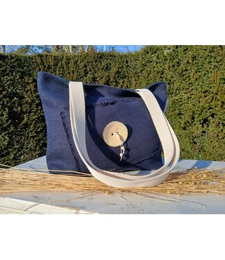 Le grenier du lin Sac en lin  à anses BOUTON COCO MARINE