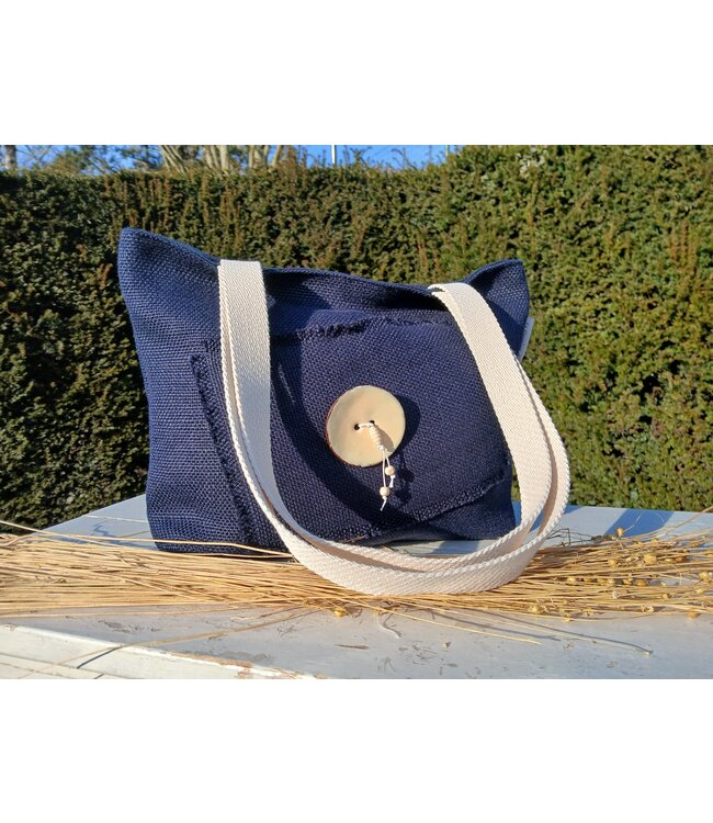 Le grenier du lin Linen bag with handles BOUTON COCO MARINE