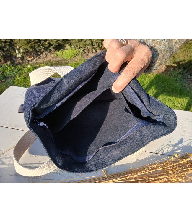 Le grenier du lin Sac en lin  à anses BOUTON COCO MARINE