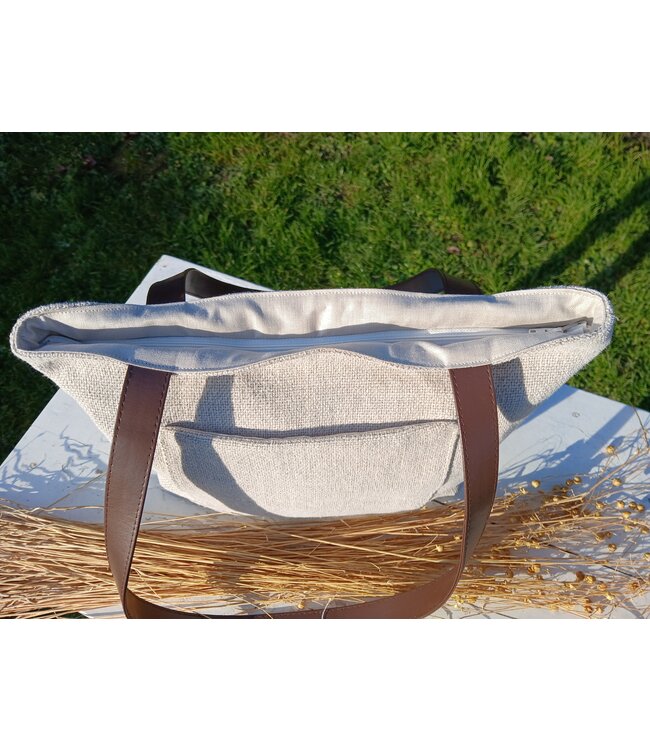 Le grenier du lin Linen bag with handles POCHE NATUREL