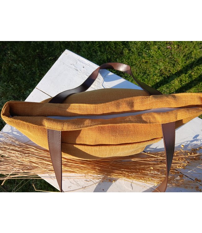 Le grenier du lin Linen bag with handles POCHE JAUNE