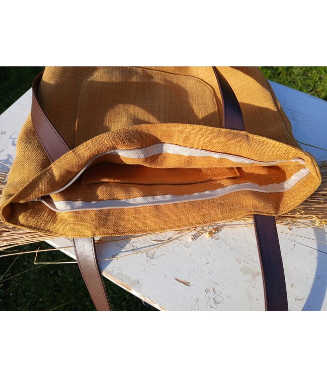 Le grenier du lin Linen bag with handles POCHE JAUNE