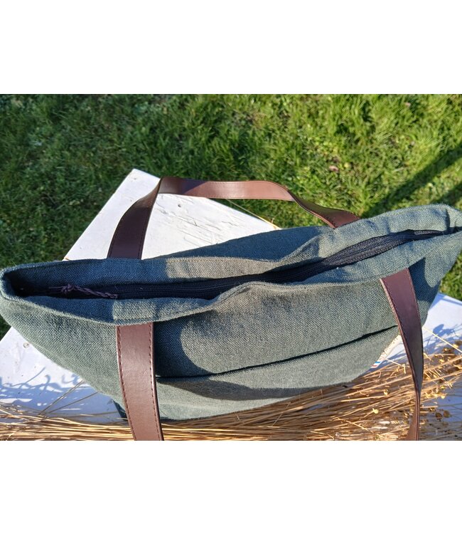 Le grenier du lin Linen bag with handles POCHE KAKI GREEN