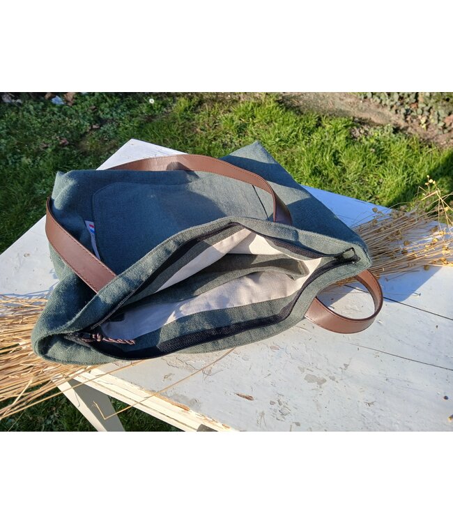 Le grenier du lin Linen bag with handles POCHE KAKI GREEN