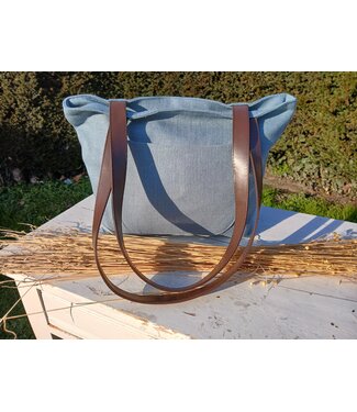 Le grenier du lin Linen bag with handles POCHE BLEU