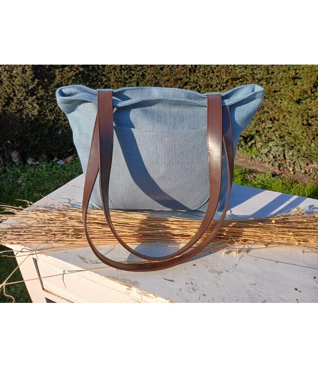 Le grenier du lin Linen bag with handles POCHE BLEU